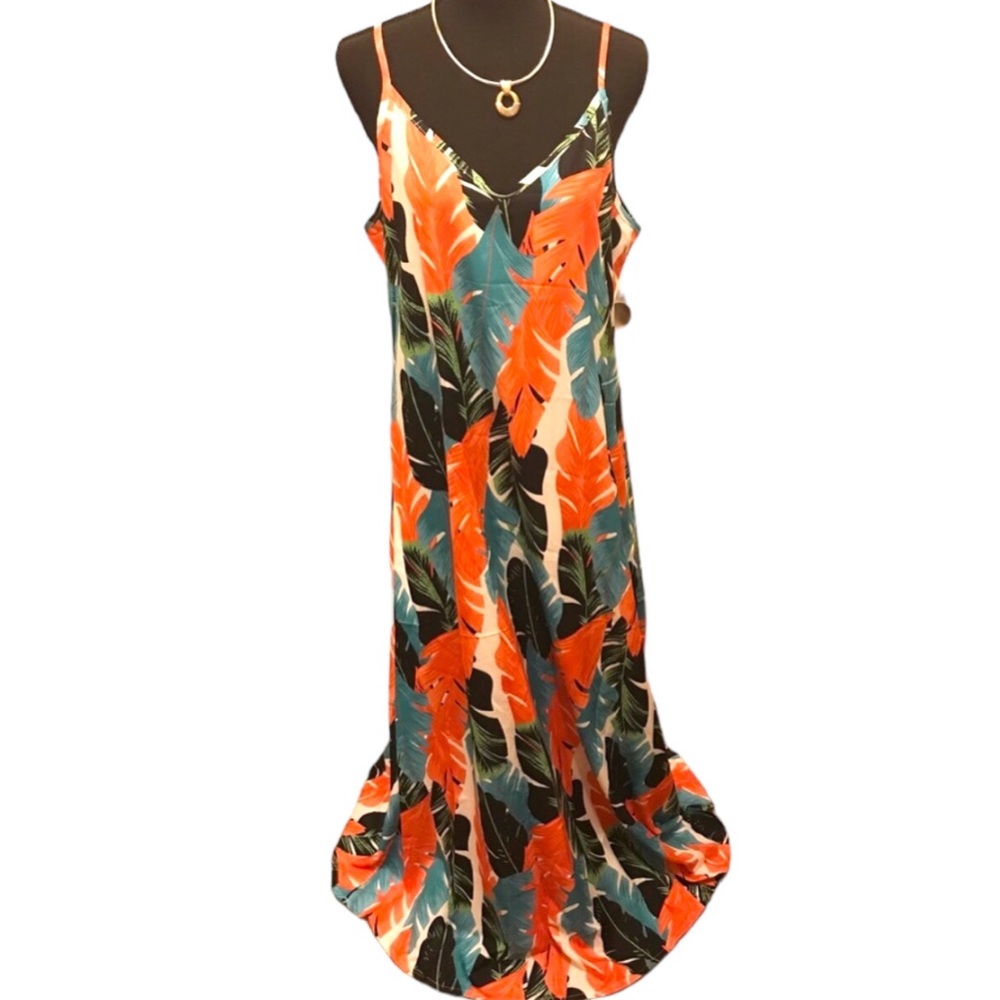 Backless Boho Tropical Leaf Print Maxi Multi-Colored Dress - Picture 5 of 9